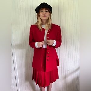 VINTAGE Red Christian Dior Suit Jacket & Skirt